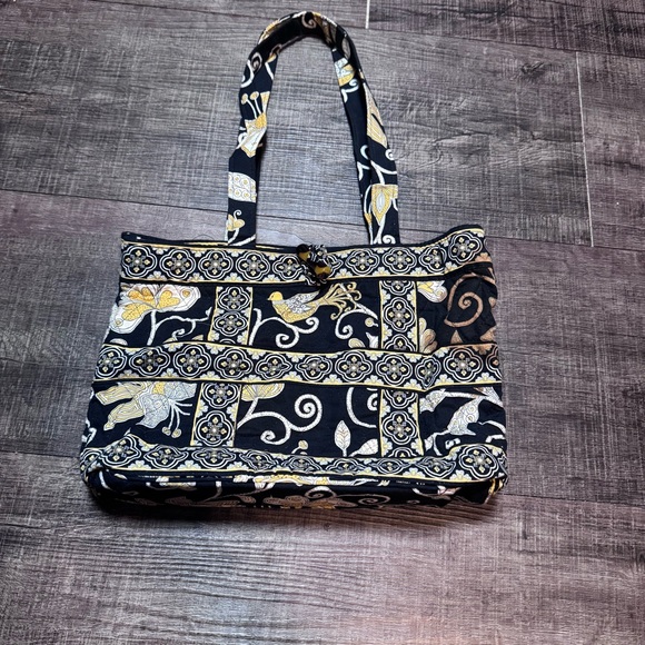 Vera Bradley Black and Gold Patterned Tote - Picture 1 of 9